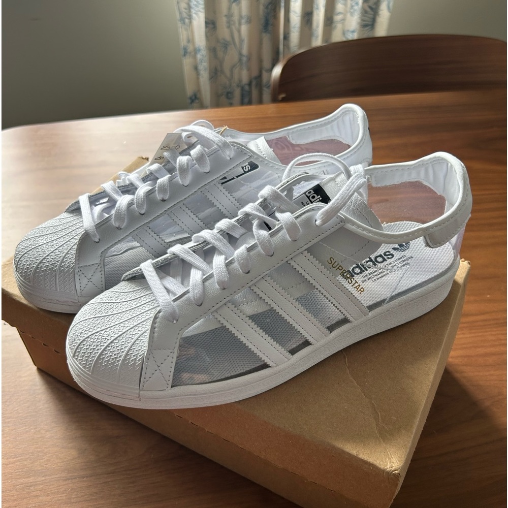 Adidas Originals Superstar Sneakers in White with Transparent Three Stripes